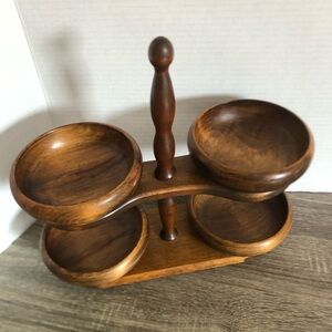 Vtg MCM Solid Wood Serving Bowl Set